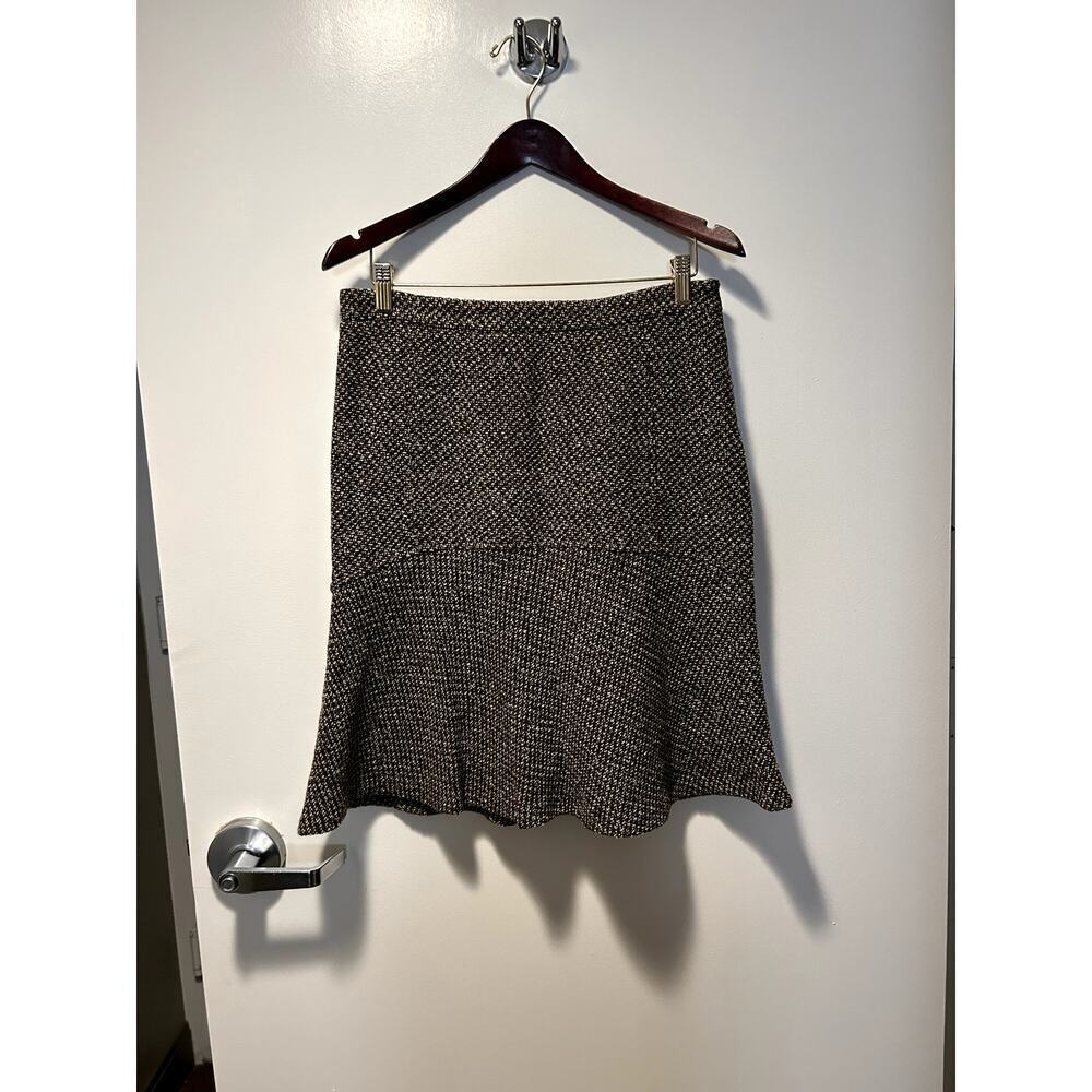 Zara Basic Wool Tweed Brown Houndstooth Skirt Size 8
